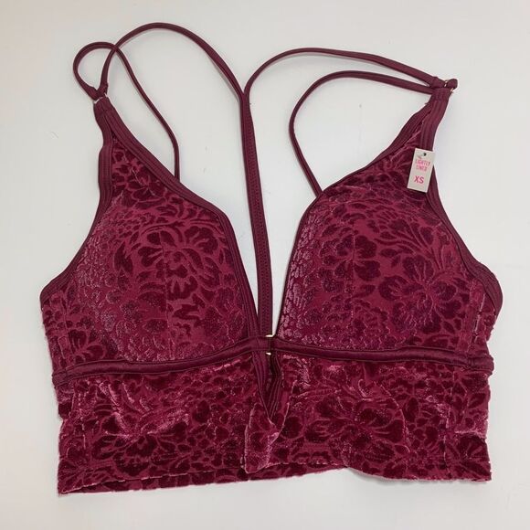 VS PINK Burgundy Velvet Bralette Size XS